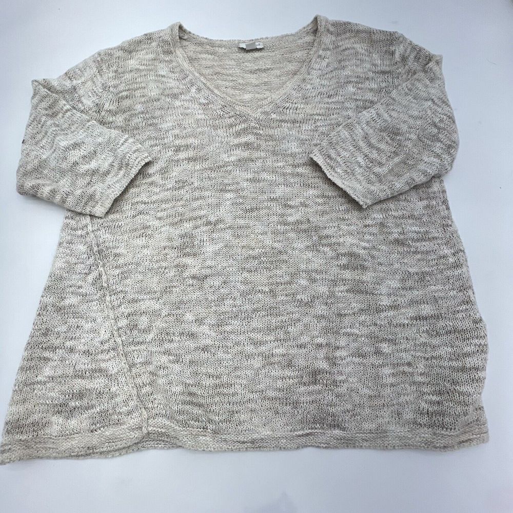 Pure J. Jill Women Pullover Knitted Sweater Elbow Sleeve V Neck Beige SZ MP